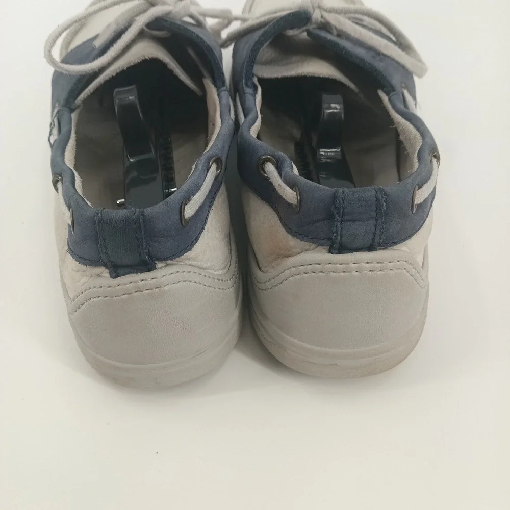 Crocs Beach Line Boat Shoes Mens 11 Grey Navy Leather Loafers 14327